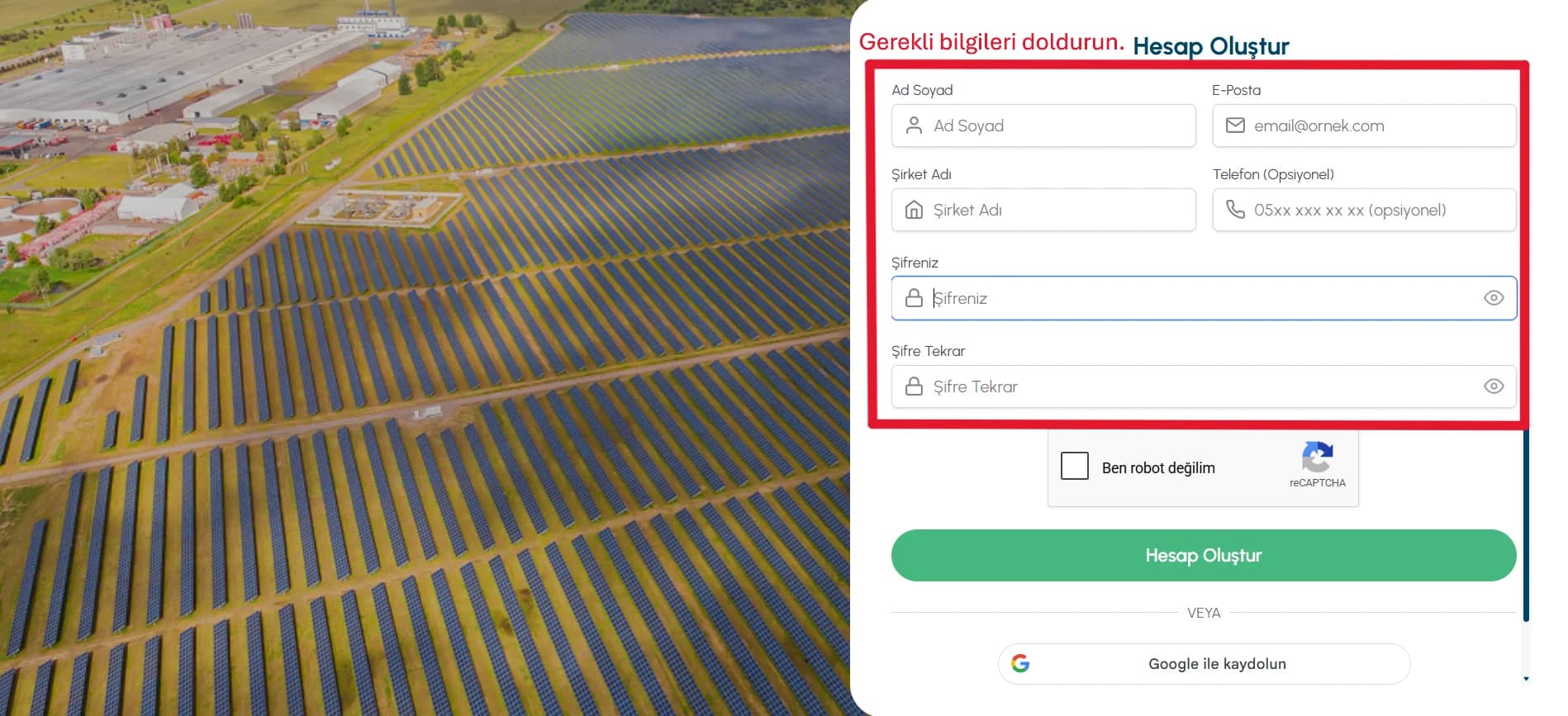 SolarTools kayıt formu
