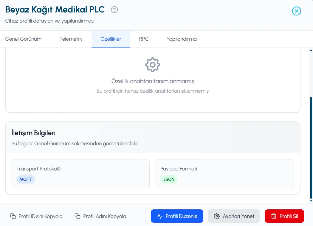 İletişim bilgileri ekranı