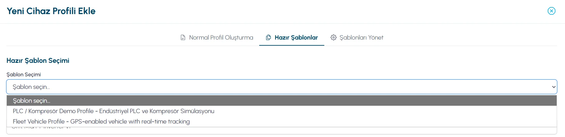 Hazır şablon seçimi