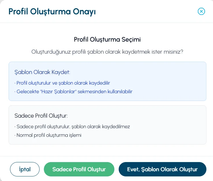 Profil oluşturma onayı