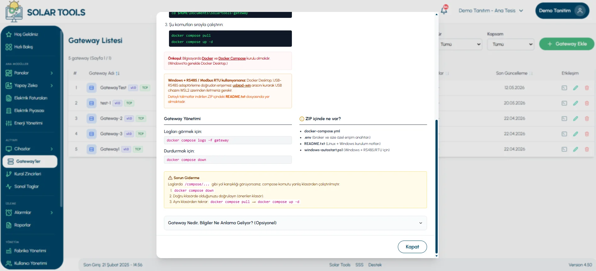 SolarTools Portal - Gateway Çevrimiçi Durum Doğrulaması