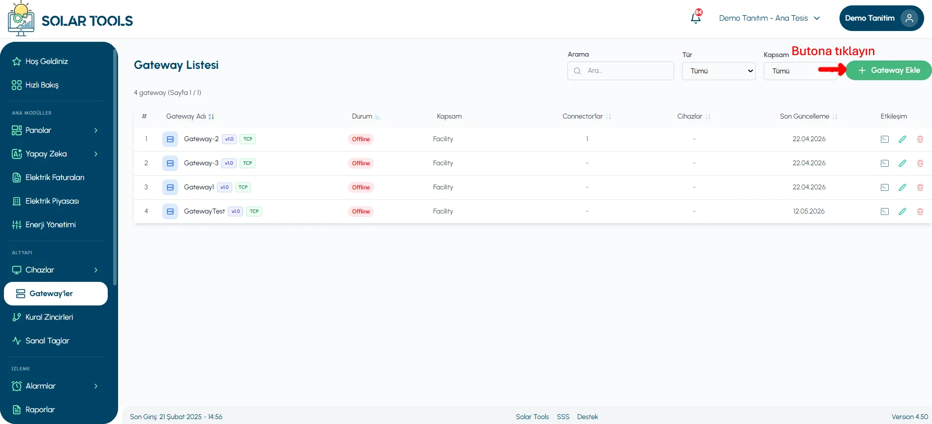 Portalde yeni gateway ekleme ekranı