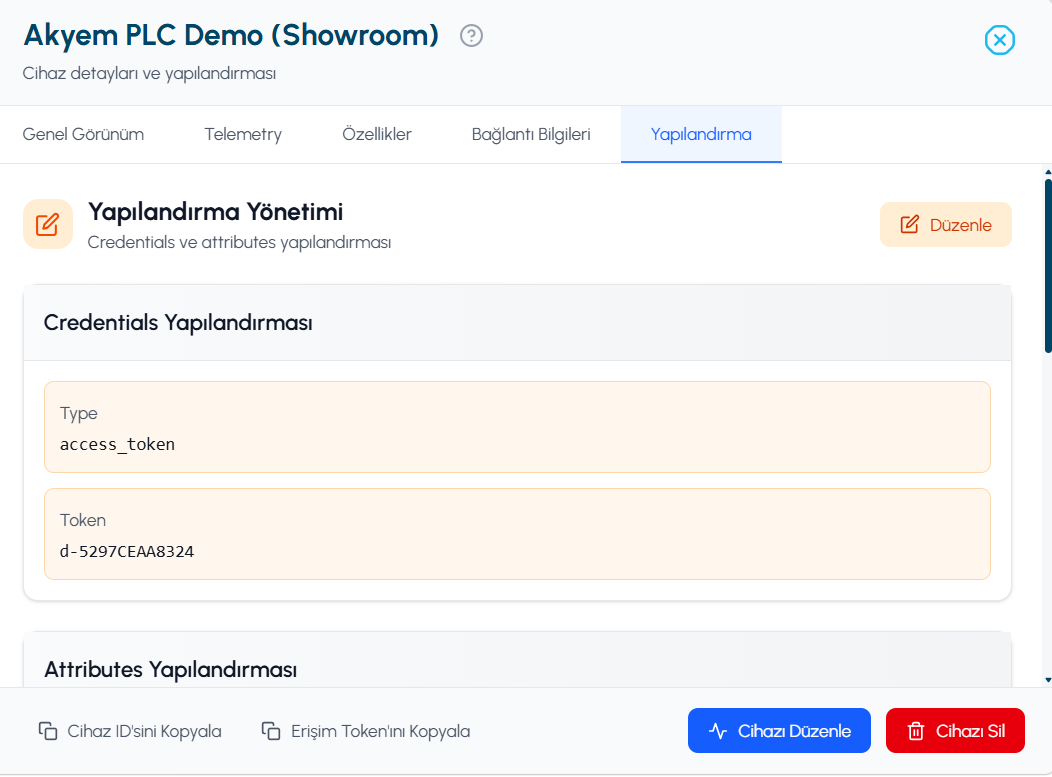 Credentials yapılandırması