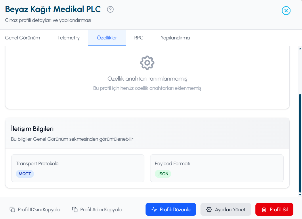 İletişim bilgileri ekranı