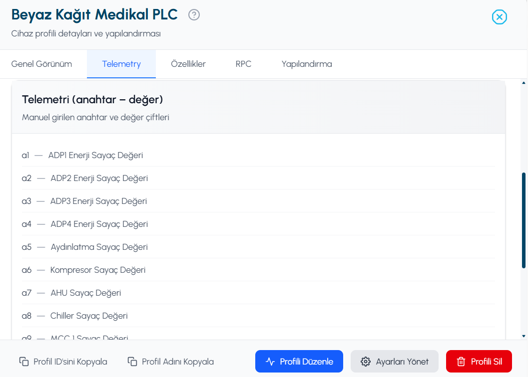 Telemetry anahtar değerleri
