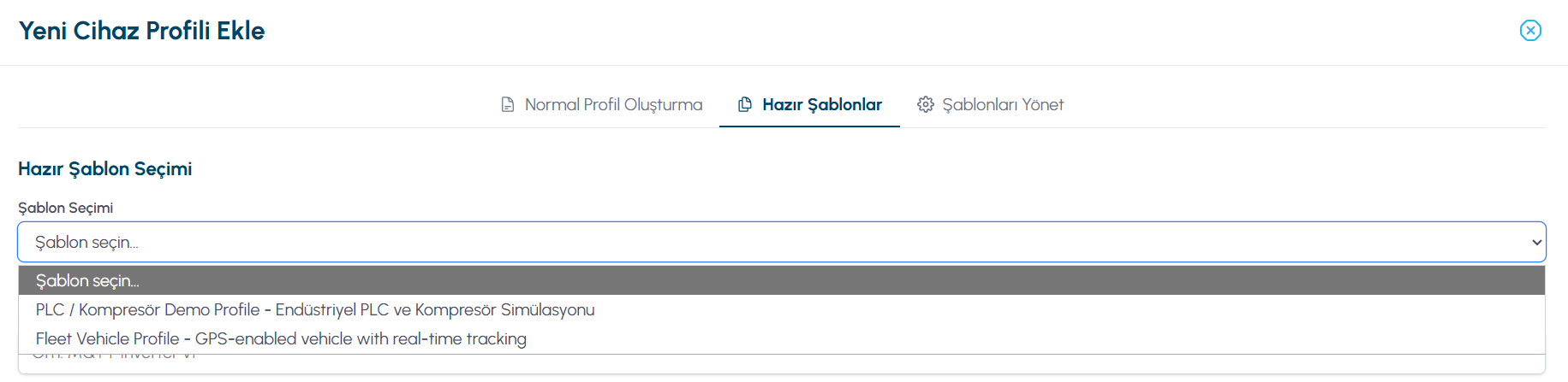 Hazır şablon seçimi