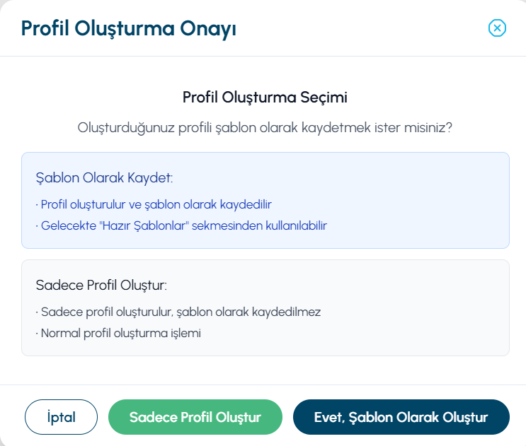 Profil oluşturma onayı
