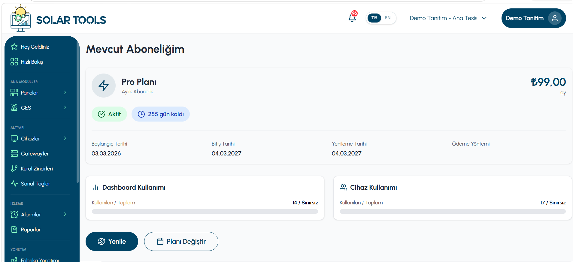 Mevcut Aboneliğim