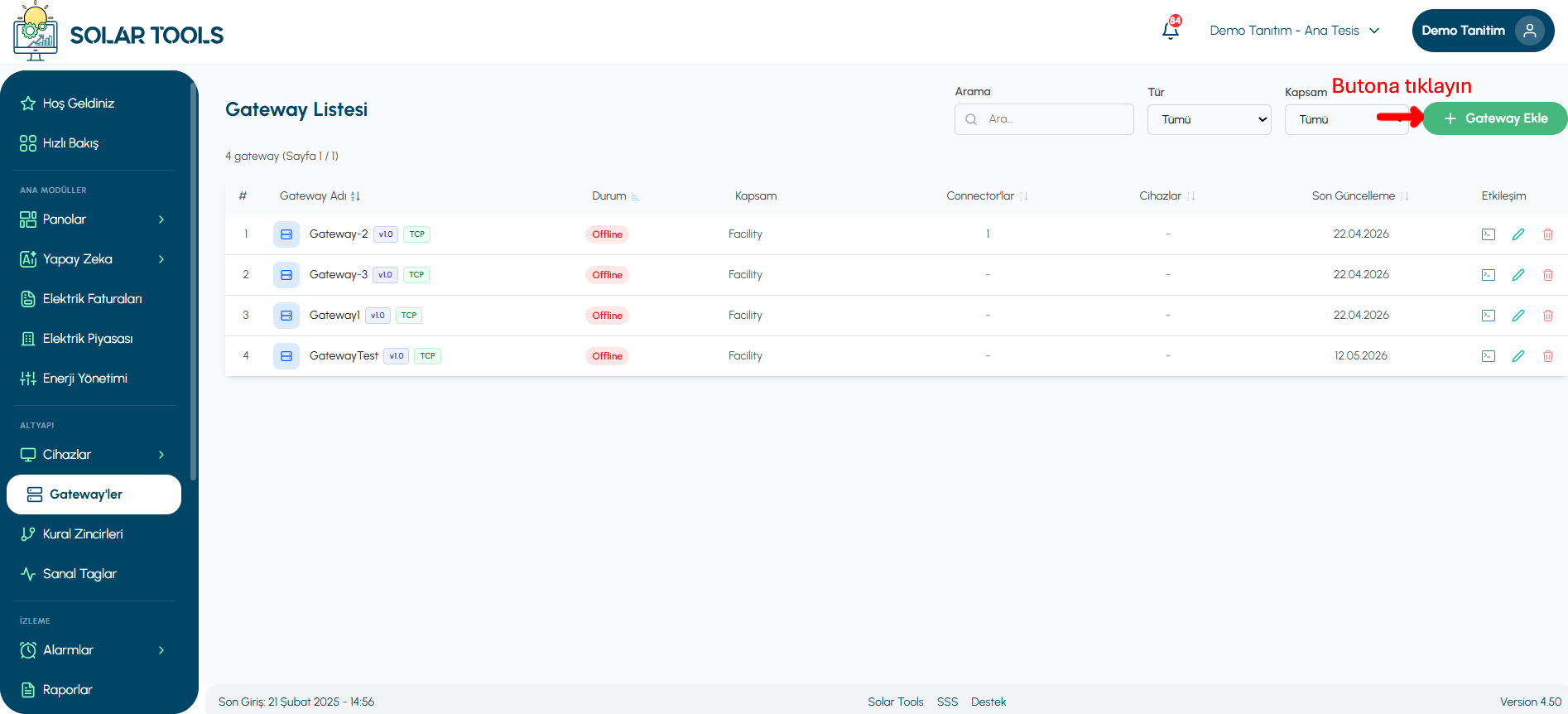 Portalde yeni gateway ekleme ekranı